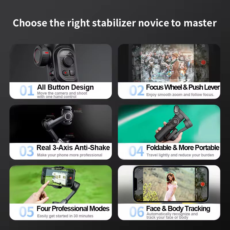 AOCHUAN 3-Axis Handheld Gimbal Stabilizer with Fill Light - Perfect for iPhone, Android, TikTok & Vlogging!