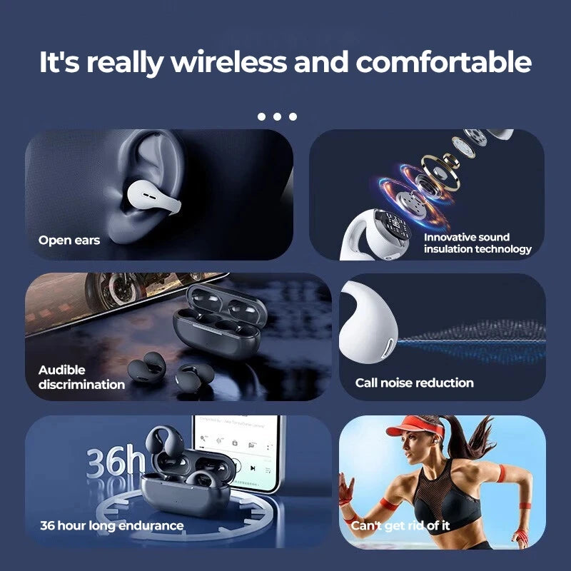 Q71 TWS Bone Conduction Bluetooth Earphones HiFi Stereo Ear Clip Earbud Sports Wireless Headphones Mini Noise Cancelling Headset