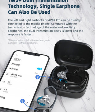 KZ AZ09 PRO Bluetooth 5.2 Cable Upgrade Wireless Ear Hook Earphone Cable With Charging Case For KZ ZAS ZAX ZSX AST ZS10 EDX PRO