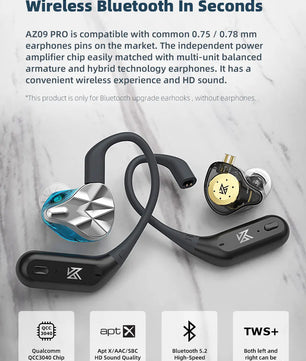 KZ AZ09 PRO Bluetooth 5.2 Cable Upgrade Wireless Ear Hook Earphone Cable With Charging Case For KZ ZAS ZAX ZSX AST ZS10 EDX PRO