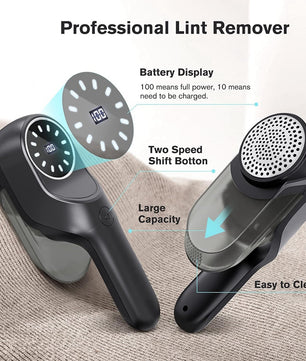 Fabric Shaver, Electric Lint Remover for Clothes Furniture, Rechargeable Lint Shaver with 2 Speeds 3 Replaceable Blades