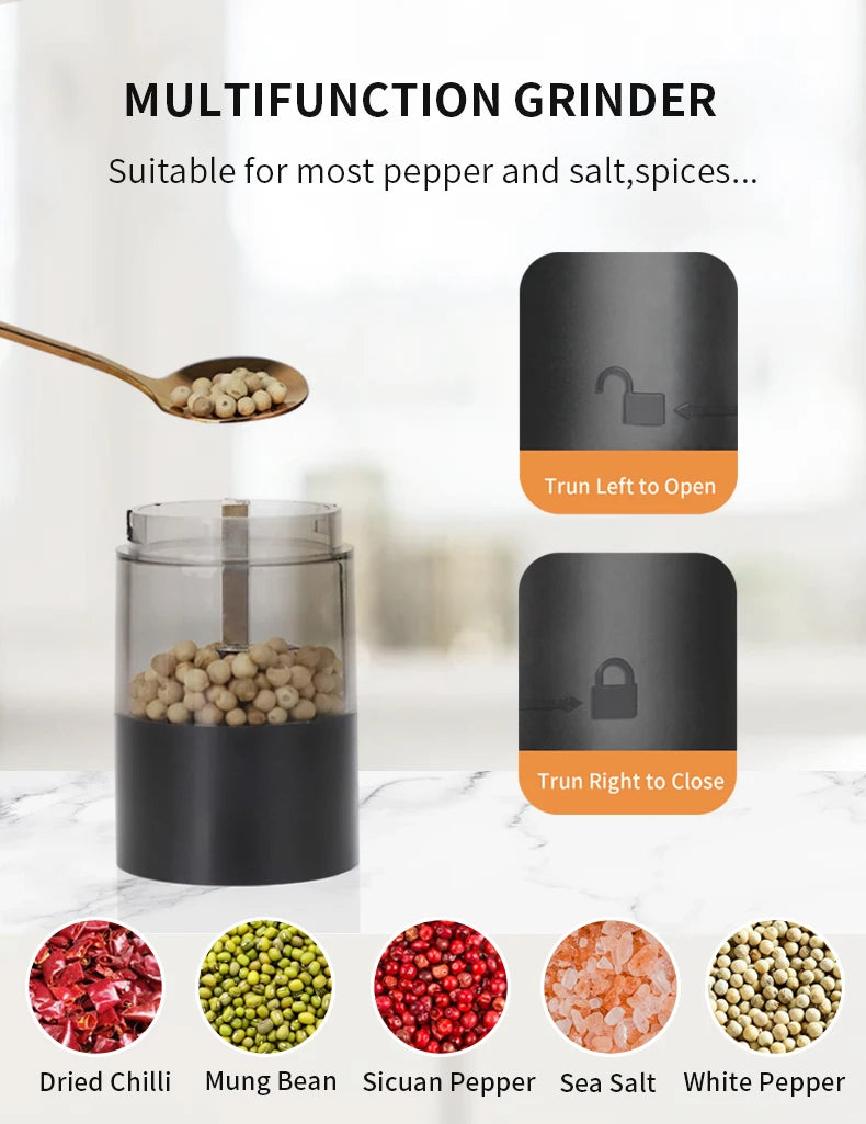 New Rechargeable Electric Salt and Pepper Grinder Adjustable Coarseness Large Capacity Auto Spices Grinders Kitchen Cooking Tool