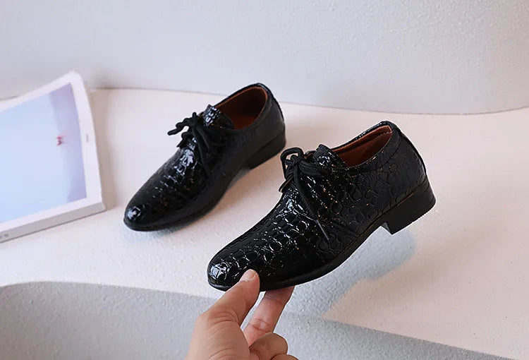 Boys Leather Shoes for Party Wedding Shows Catwalk Cool Lace-up Classic Kids Fashion Casual Shoes Loafers 2023 Children Dress PU