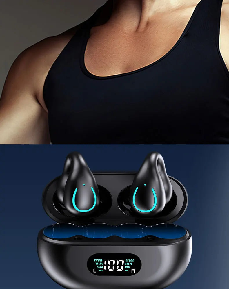 Q71 TWS Bone Conduction Bluetooth Earphones HiFi Stereo Ear Clip Earbud Sports Wireless Headphones Mini Noise Cancelling Headset