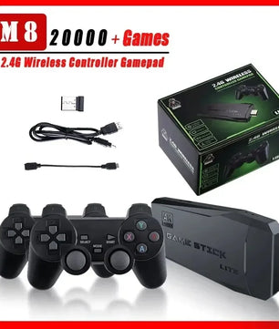 M8+64 Game Console Built-in 20000 + 64GB Two-person Wireless Controller 2.4G Stick 4K HD PS1 GBA Video Children's Christmas Gift
