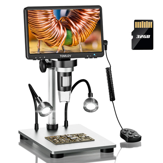 TOMLOV DM9 Digital USB Electronic Microscope 1080P 7" LCD Display 1200X Magnification Microscopio for Phone Repairing