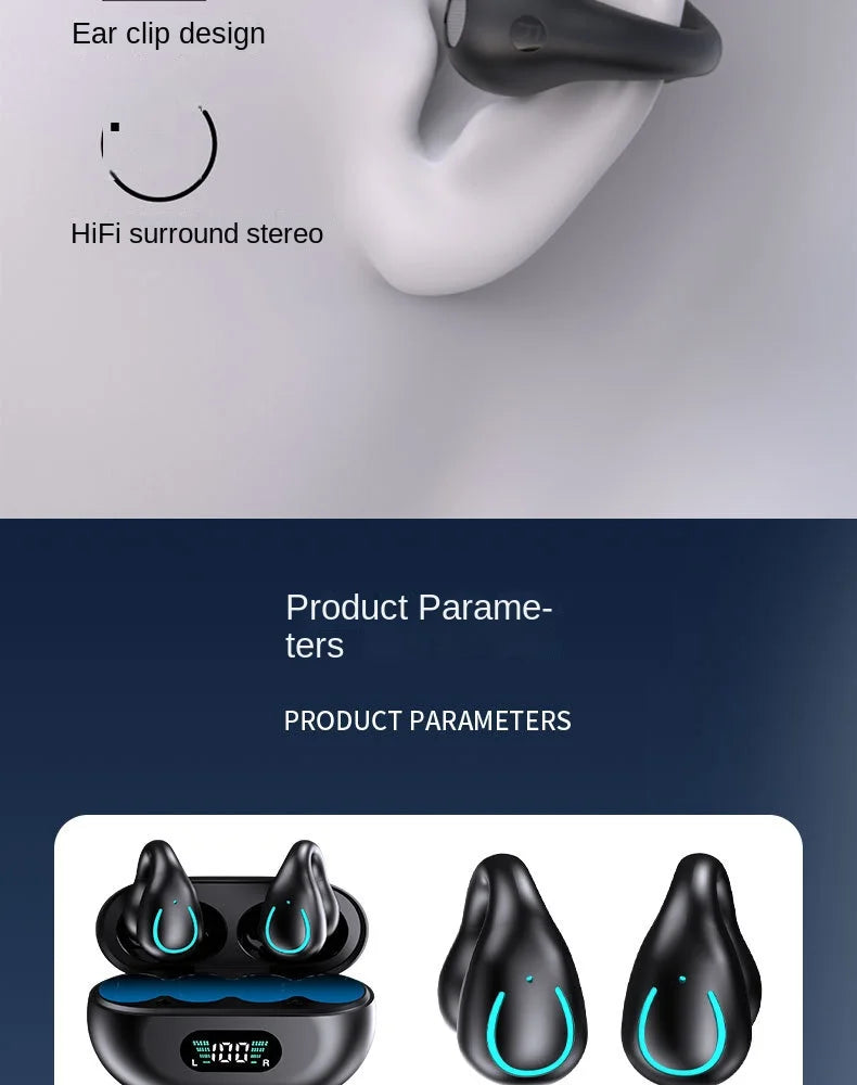 Q71 TWS Bone Conduction Bluetooth Earphones HiFi Stereo Ear Clip Earbud Sports Wireless Headphones Mini Noise Cancelling Headset