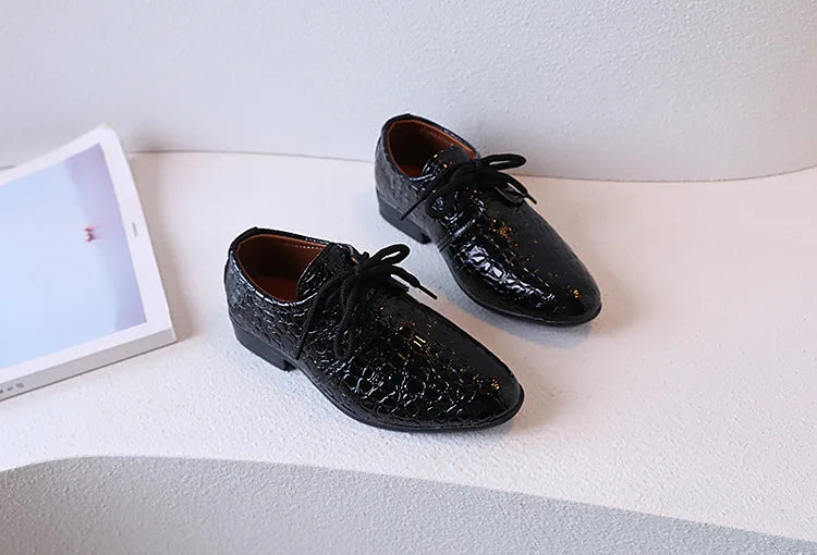 Boys Leather Shoes for Party Wedding Shows Catwalk Cool Lace-up Classic Kids Fashion Casual Shoes Loafers 2023 Children Dress PU