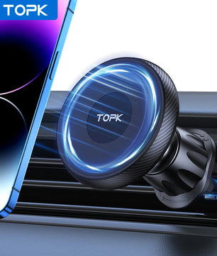 TOPK for Magsafe Car Phone Holder,Powerful Magnetism Premium Quality Single-Hand Operation Metal Hook Magnetic Car Phone Mount