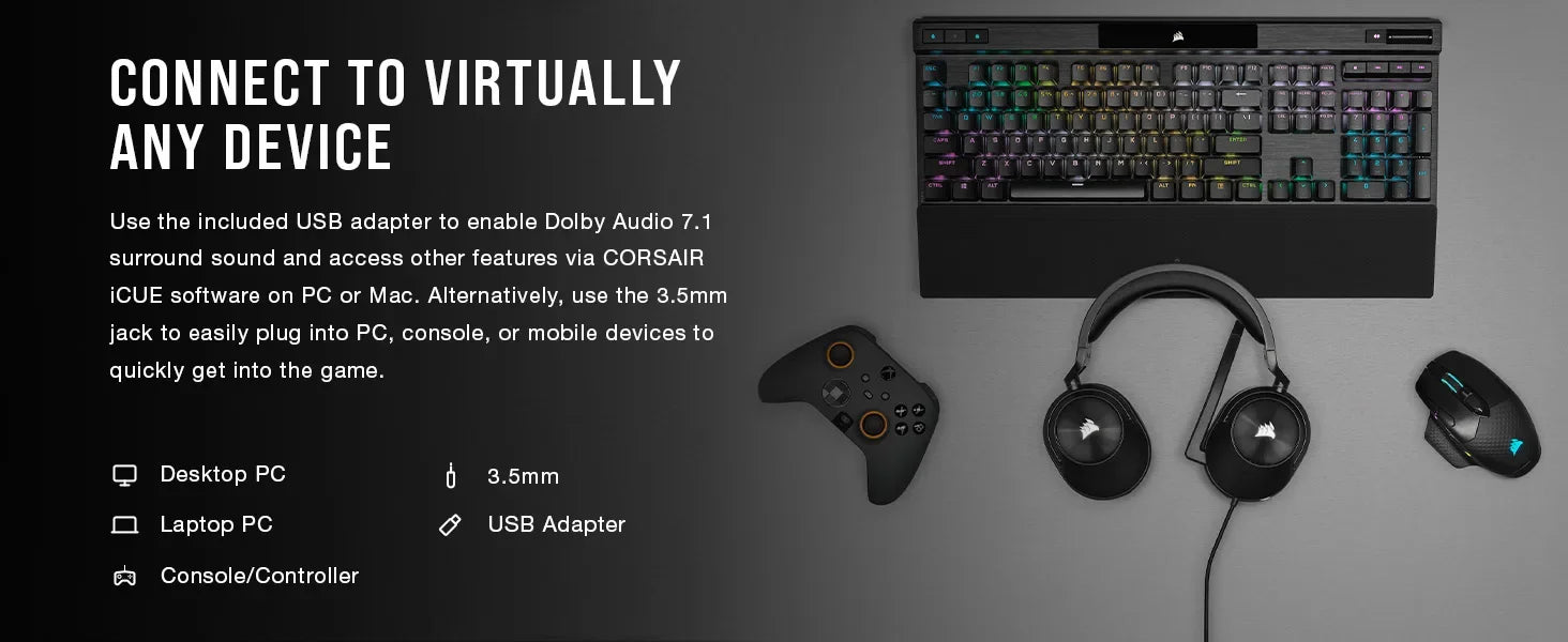 Corsair HS55 Surround Gaming Headset (Leatherette Memory Foam Ear Pads, Dolby Audio 7.1 Surround Sound on PC and Mac