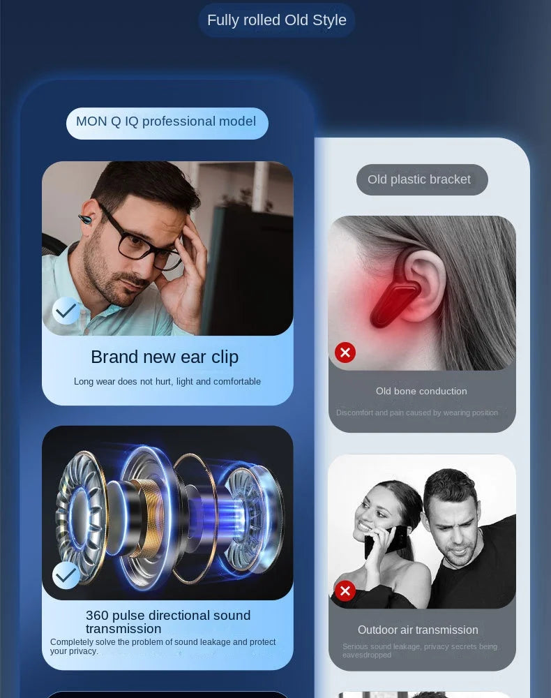Q71 TWS Bone Conduction Bluetooth Earphones HiFi Stereo Ear Clip Earbud Sports Wireless Headphones Mini Noise Cancelling Headset