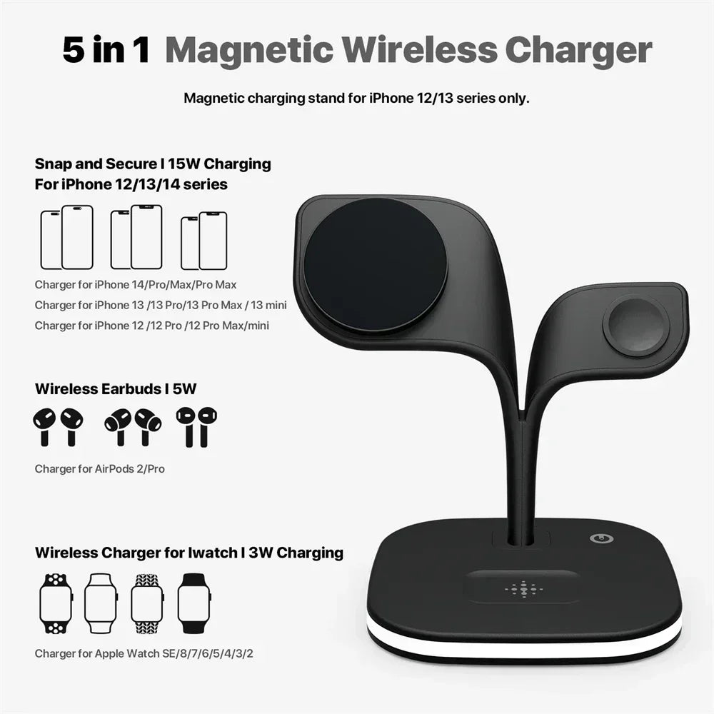 Magnetic 3 in 1 Wireless Charger For iPhone 16 15 14 13 12 Pro Max Fast Wireless Charging Station For Apple Watch 9 /AirPods Pro