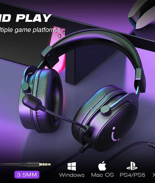 FIFINE Headset,3.5 mm jack&USB Headphone with 7.1 Surround Sound/volum contral/Mute switch for PC/MAC/PS4/PS5 Mixer-H9