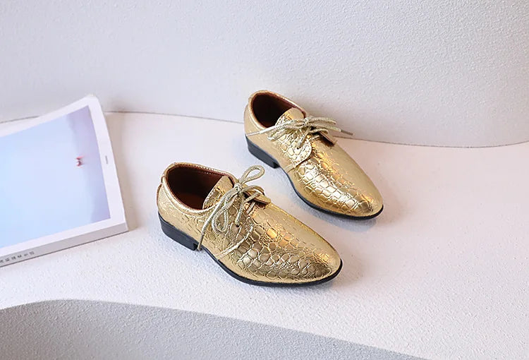 Boys Leather Shoes for Party Wedding Shows Catwalk Cool Lace-up Classic Kids Fashion Casual Shoes Loafers 2023 Children Dress PU