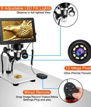 TOMLOV DM9 Digital USB Electronic Microscope 1080P 7" LCD Display 1200X Magnification Microscopio for Phone Repairing