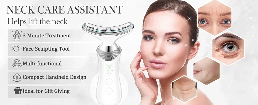Face Neck Lifting Beauty Device Hot Compress 5-color LED Photon Firming Rejuvenation Anti Wrinkle Reduce Double Chin Anti Facial