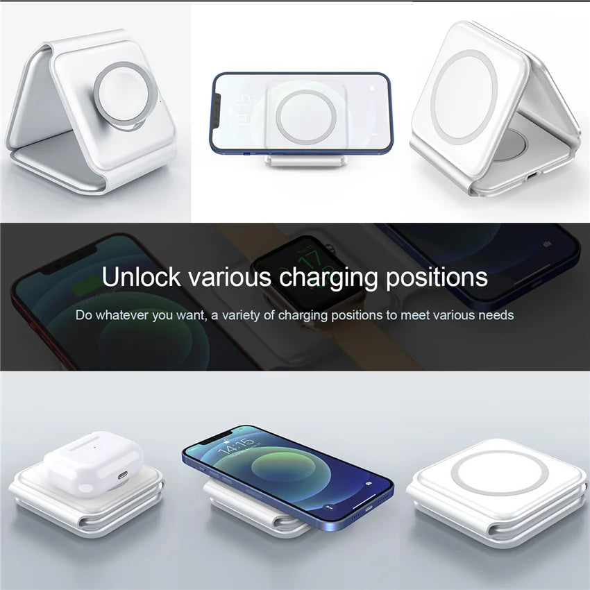 100W 3 in 1 foldable Wireless Charger Pad Stand for iPhone 15 14 13 12Pro Max Airpods iWatch Fast Wireless Charging Dock Station