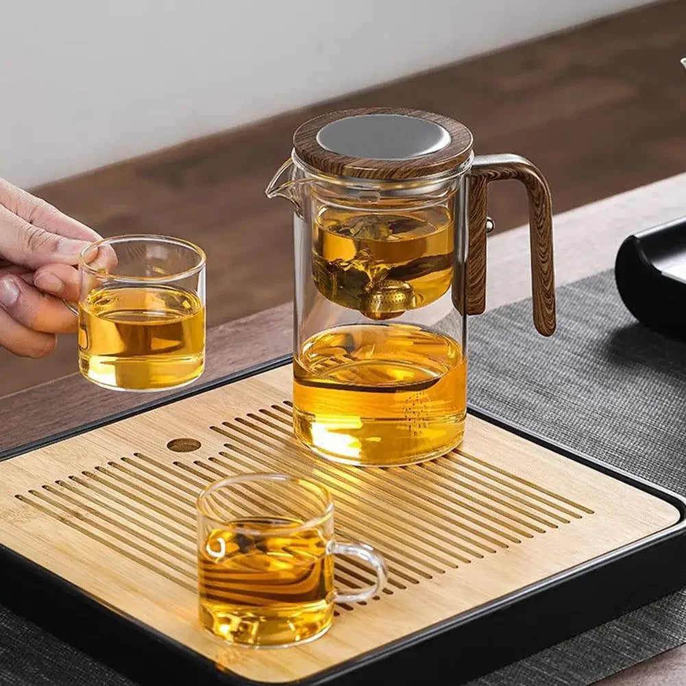 Glass Teapot with Magnetic Switch & Wood Handle – Tea Separation & Filtration