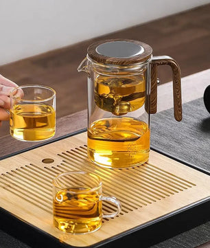 Glass Teapot with Magnetic Switch & Wood Handle – Tea Separation & Filtration
