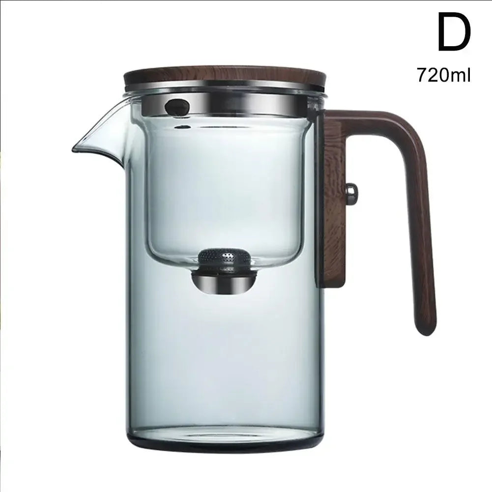 Glass Teapot with Magnetic Switch & Wood Handle – Tea Separation & Filtration