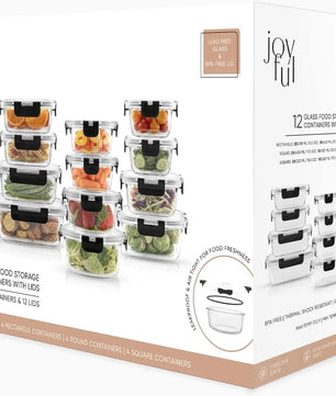 24pc Airtight Glass Food Storage Containers with Lid
