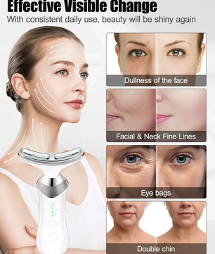 Face Neck Lifting Beauty Device Hot Compress 5-color LED Photon Firming Rejuvenation Anti Wrinkle Reduce Double Chin Anti Facial