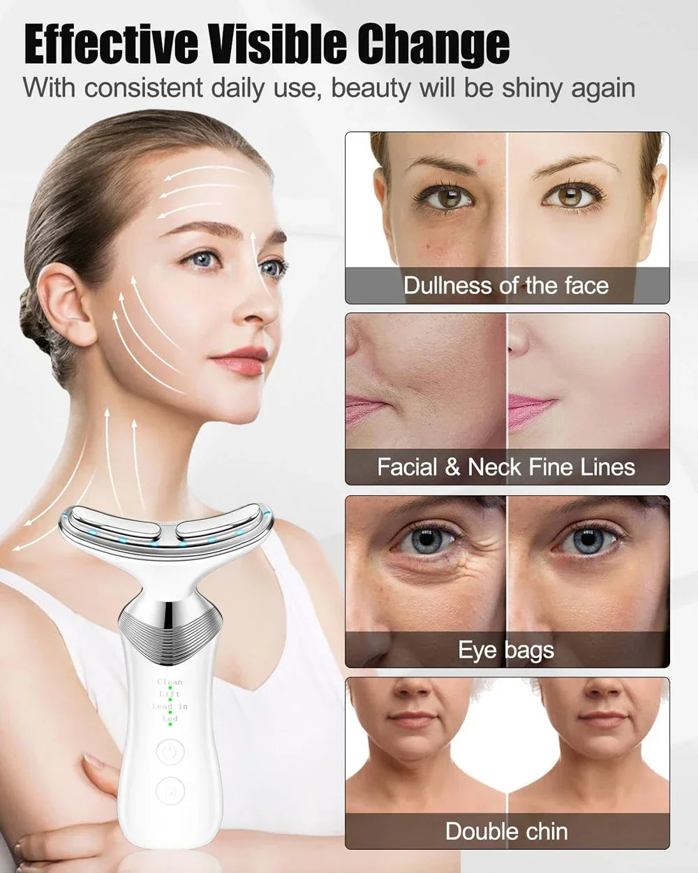 Face Neck Lifting Beauty Device Hot Compress 5-color LED Photon Firming Rejuvenation Anti Wrinkle Reduce Double Chin Anti Facial