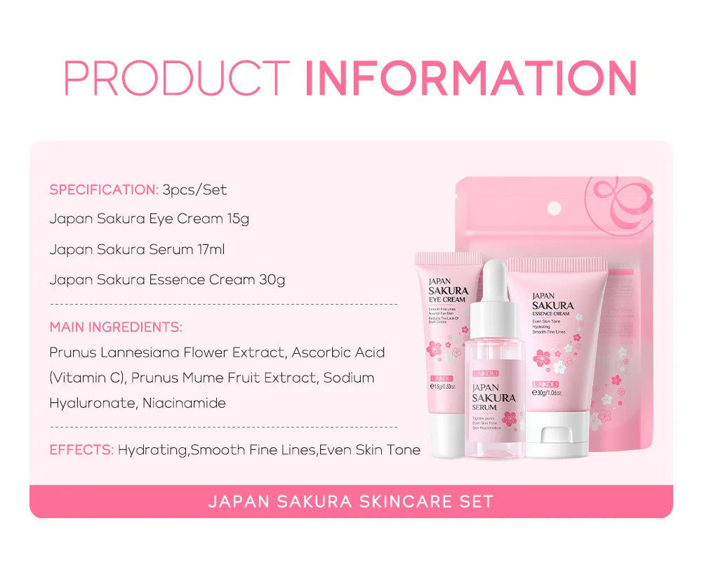 3pcs/set LAIKOU Vitamin C 24K Golden Sakura Skin Care Sets Face Cream