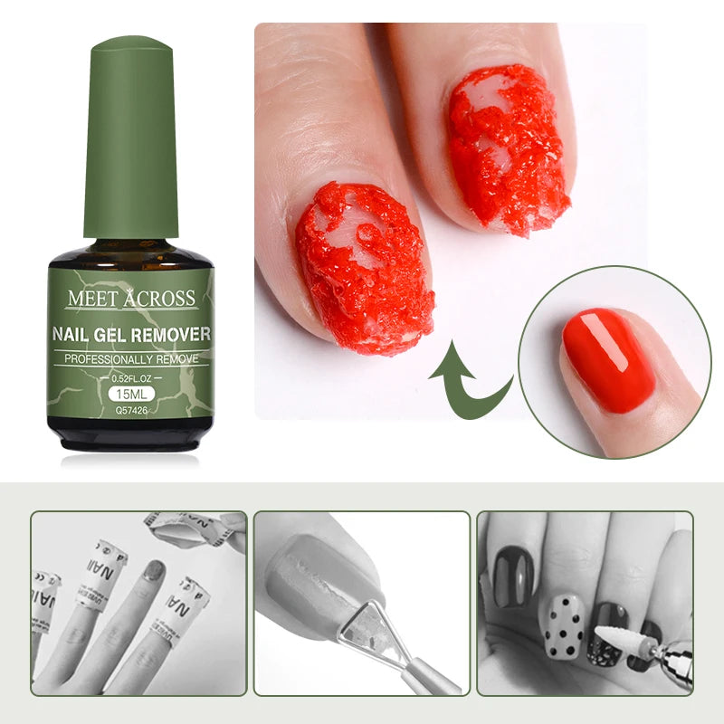 MEET ACROSS 15ml Magic Fast Nail Gel Polish Remover Clean UV Soak