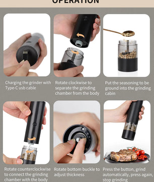 New Rechargeable Electric Salt and Pepper Grinder Adjustable Coarseness Large Capacity Auto Spices Grinders Kitchen Cooking Tool
