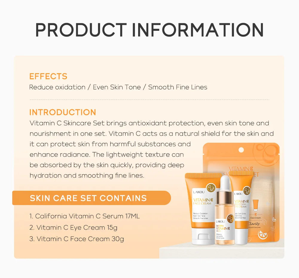 3pcs/set LAIKOU Vitamin C 24K Golden Sakura Skin Care Sets Face Cream