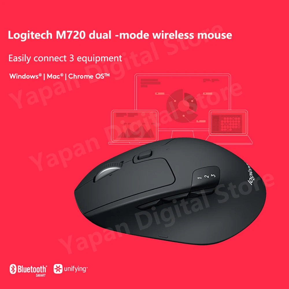 Logitech M720 Wireless Mouse 2.4GHz Bluetooth 1000DPI Gaming Mice Unifying Dual Mode Multi-device Office Gaming Mouse for PC