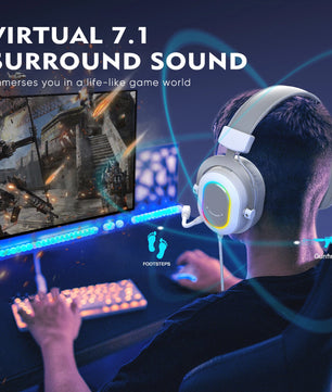 FIFINE RGB Gaming Headset with 7.1 Surround Sound/3-EQ/MIC,Over-ear Headphone with In-line Control for PC PS4 PS5 Ampligame-H6W