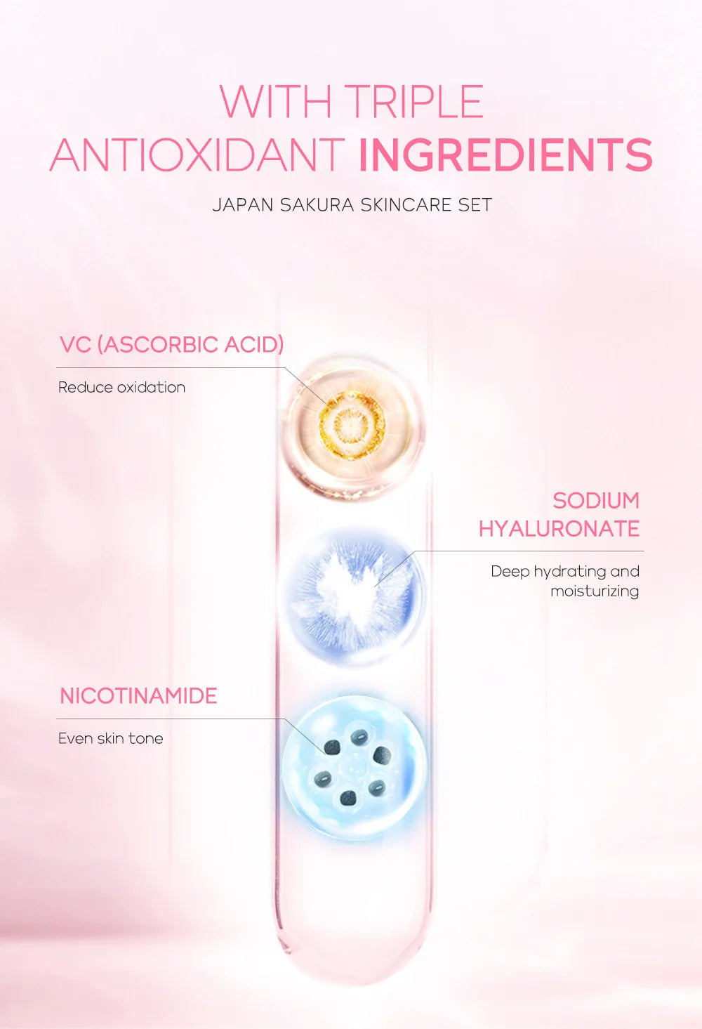 3pcs/set LAIKOU Vitamin C 24K Golden Sakura Skin Care Sets Face Cream