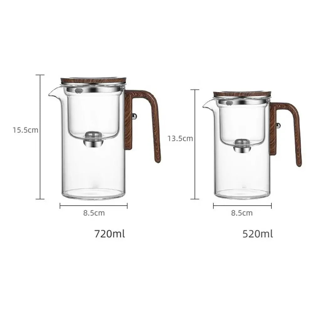 Glass Teapot with Magnetic Switch & Wood Handle – Tea Separation & Filtration