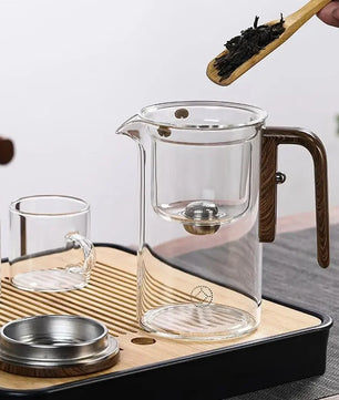 Glass Teapot with Magnetic Switch & Wood Handle – Tea Separation & Filtration