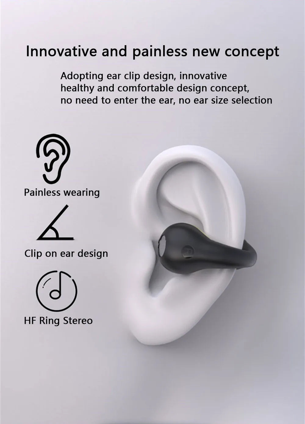 Wireless Bluetooth Earphones Earring HIFI Bass Music Headphones Ear Clip Sport TWS Earbuds Game Headset PK Ambie Sound Earcuffs