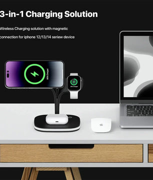 Magnetic 3 in 1 Wireless Charger For iPhone 16 15 14 13 12 Pro Max Fast Wireless Charging Station For Apple Watch 9 /AirPods Pro