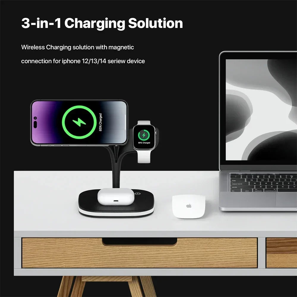 Magnetic 3 in 1 Wireless Charger For iPhone 16 15 14 13 12 Pro Max Fast Wireless Charging Station For Apple Watch 9 /AirPods Pro