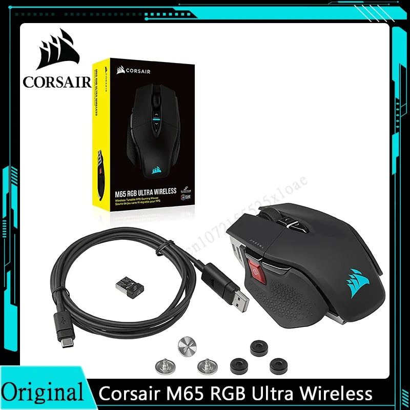 Corsair M65 RGB Ultra Wireless Tunable FPS Wireless Gaming MouseSub-1ms Slipstream Wireless Technology 26,000 DPI -White/Black