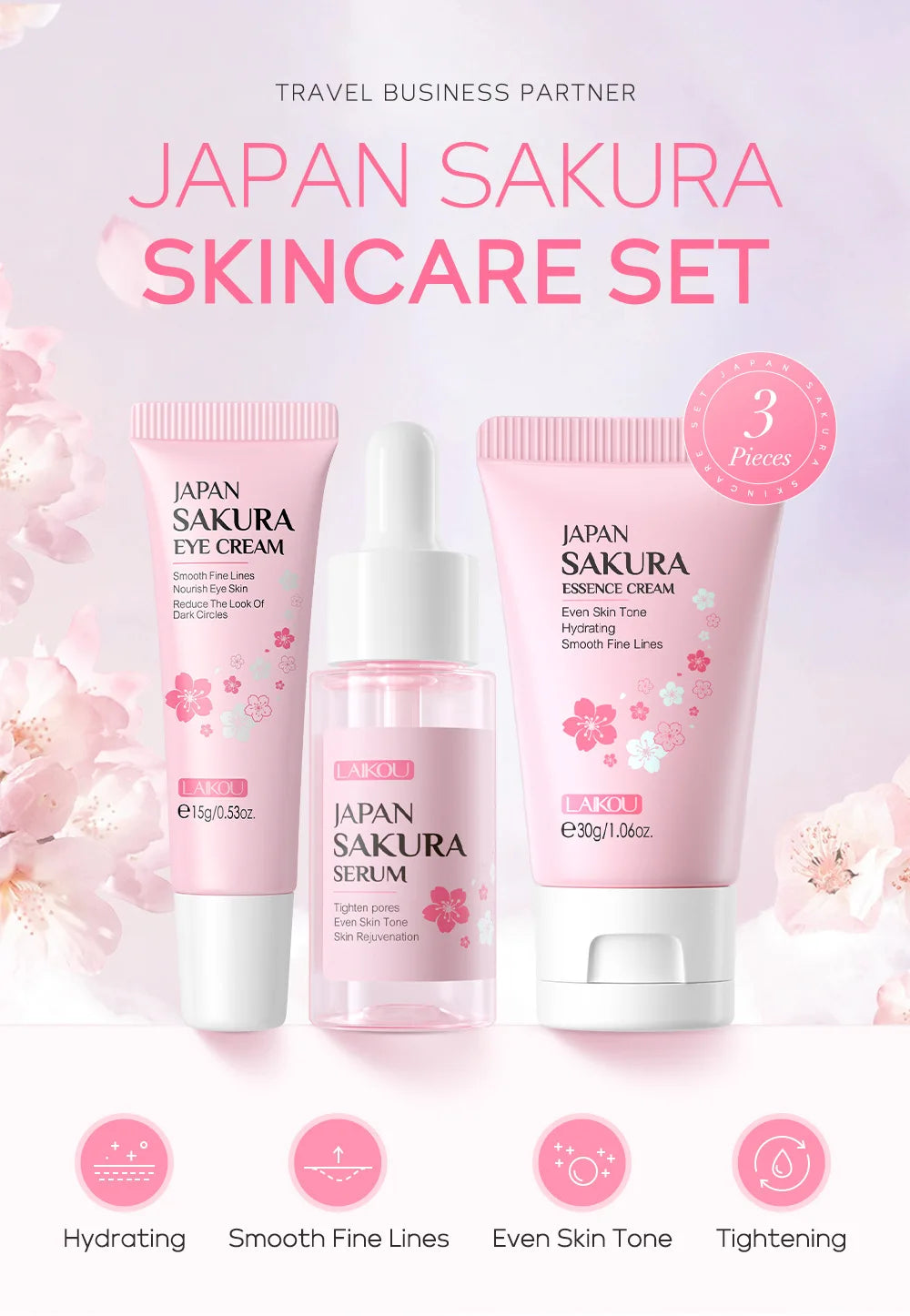 3pcs/set LAIKOU Vitamin C 24K Golden Sakura Skin Care Sets Face Cream
