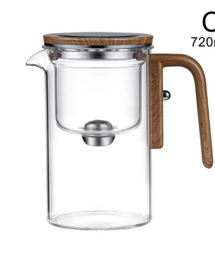 Glass Teapot with Magnetic Switch & Wood Handle – Tea Separation & Filtration