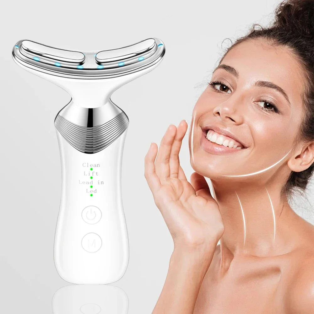 Face Neck Lifting Beauty Device Hot Compress 5-color LED Photon Firming Rejuvenation Anti Wrinkle Reduce Double Chin Anti Facial