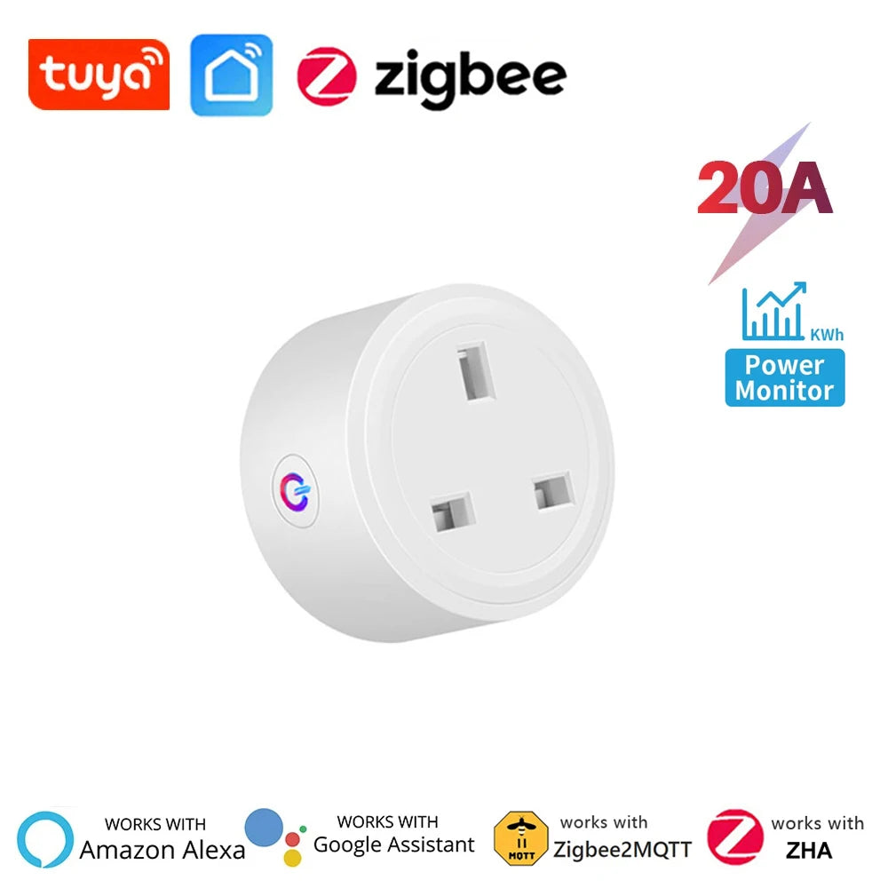 Tuya Zigbee Smart Socket UK Plug Smart Home Automation Timing Power Monitor Smart Outlet Support Google Home Alexa Zigbee2MQTT