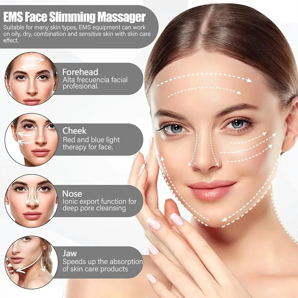Face Neck Lifting Beauty Device Hot Compress 5-color LED Photon Firming Rejuvenation Anti Wrinkle Reduce Double Chin Anti Facial