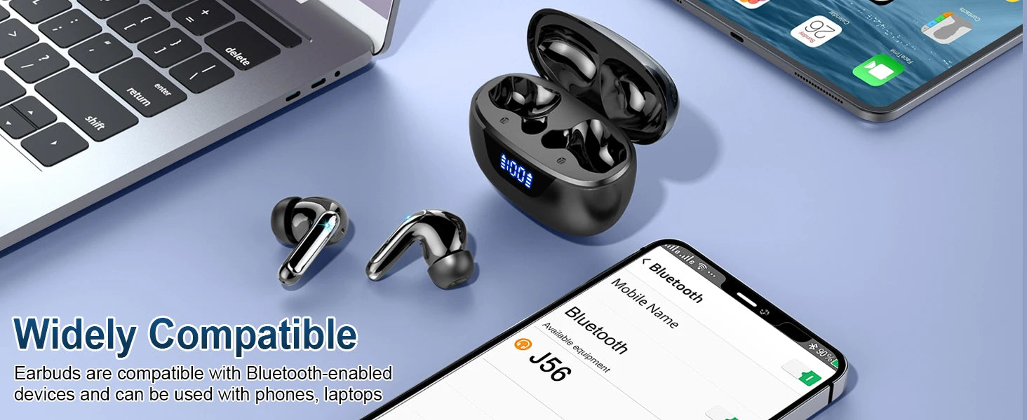 Wireless Headphones,Bluetooth 5.3 Stereo Earphones in Ear with 4 ENC Mic Clear Calls,Noise Cancelling Ear Buds,48H battery life.