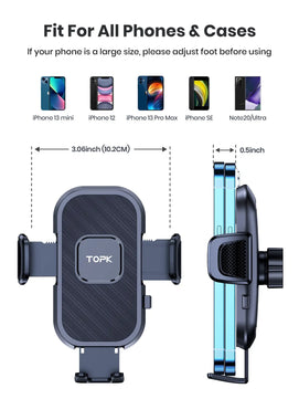 Topk Car Phone Holder - Gravity Stand for Dashboard & Vent