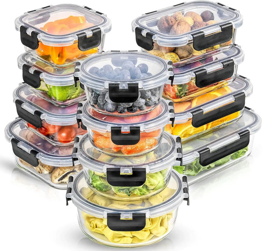 24pc Airtight Glass Food Storage Containers with Lid