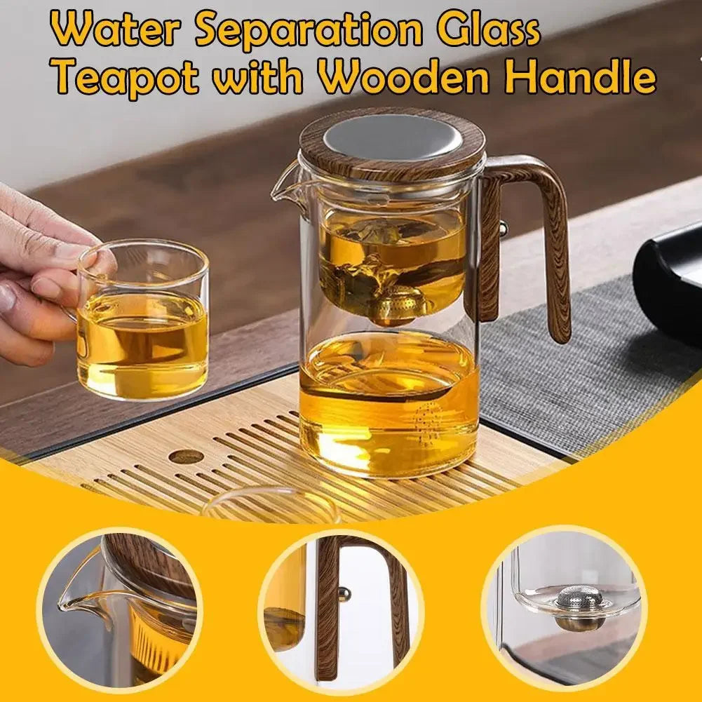 Glass Teapot with Magnetic Switch & Wood Handle – Tea Separation & Filtration