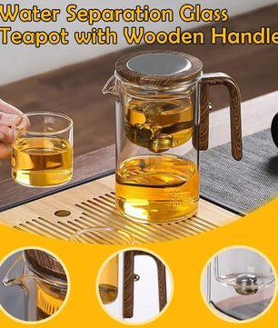 Glass Teapot with Magnetic Switch & Wood Handle – Tea Separation & Filtration